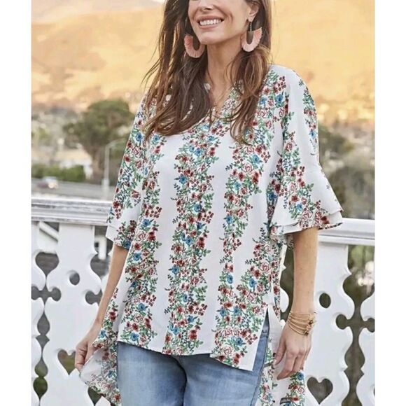 Matilda Jane Wish You Were Here Our Atlas Button Down Short Sleeve Floral Top S - Picture 8 of 15